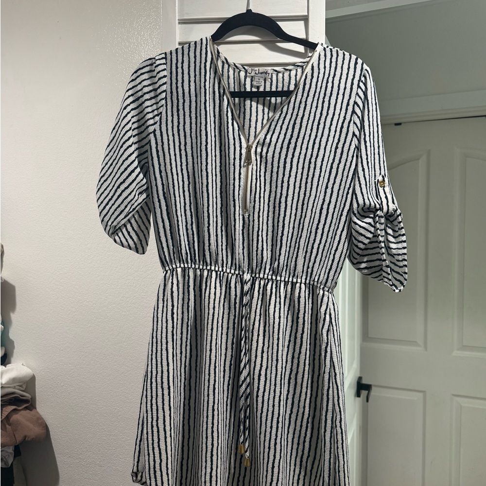 Umgee Black and White Striped Long Sleeve Dress